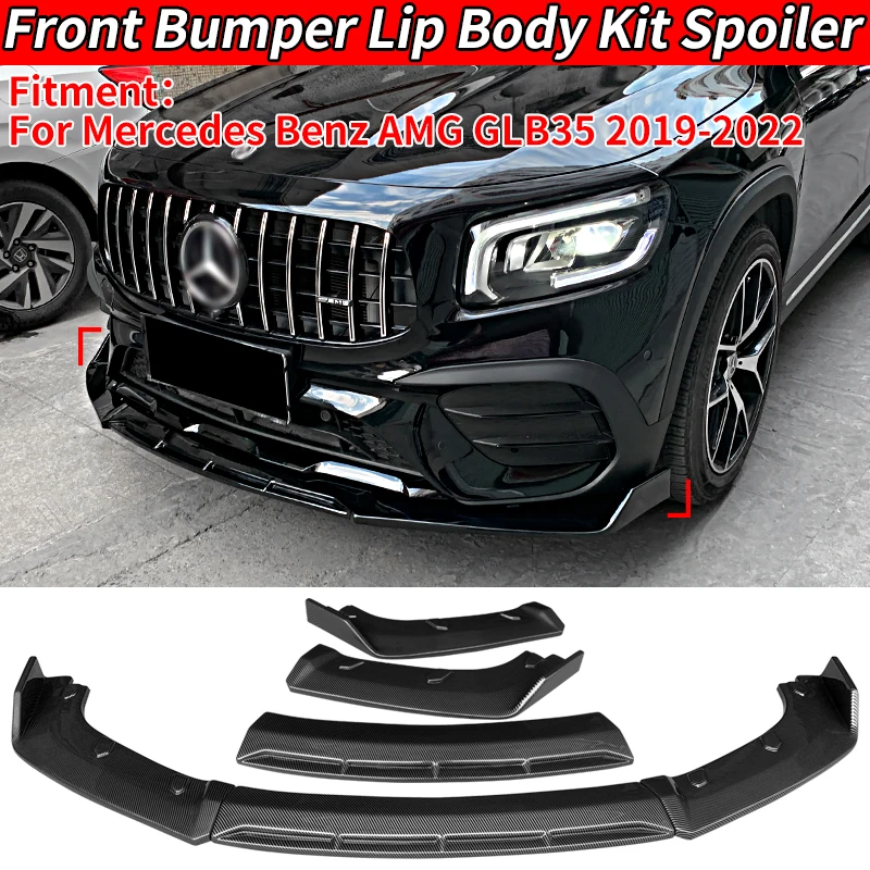 

For Mercedes Benz AMG GLB35 2019-2022 Car Gloss Black/Carbon Fiber Front Shovel Splitter Front Bumper Lip Spoiler Guard ABS