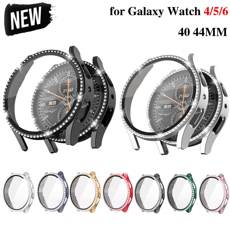 Case for Samsung Galaxy Watch 6 4 Case 40 44mm Accessories Bling Fashion One Rows Diamond Bumper for Galaxy Watch 5 6 40MM Cover