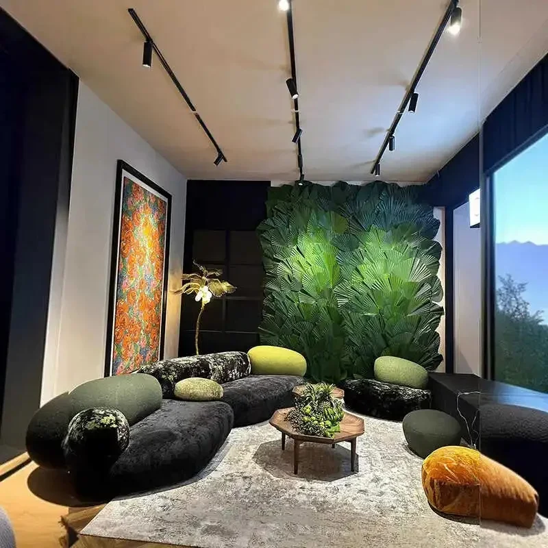 Minimalist Large Sectional Sofa for Living Room, Designer Module Couch with Accent Pillows and Puff Seats