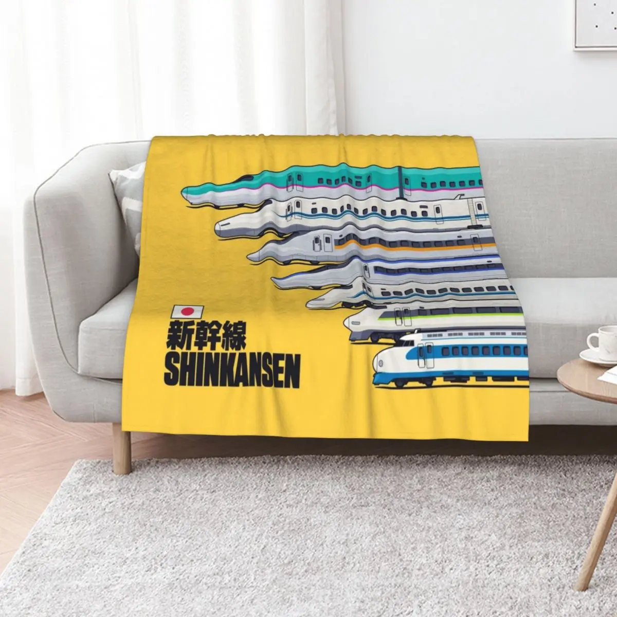 Évolution du train à grande vitesse Shinkansen - Couverture jaune pour bébé, couvre-lit à carreaux extra large, couvertures thermiques magnifiques