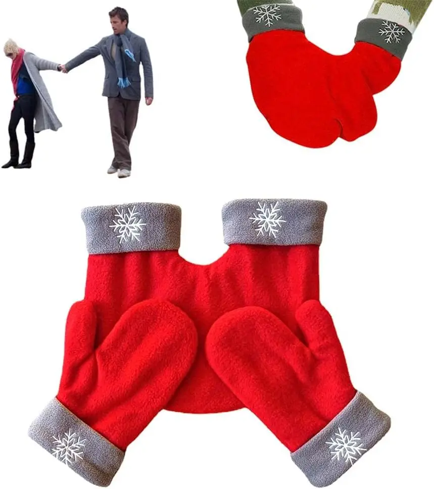 Winter Kerst Paar Hand in hand Handschoenen Koppels Wanten Comfortabele dubbellaagse warme sneeuwvlok geborduurd polar fleece