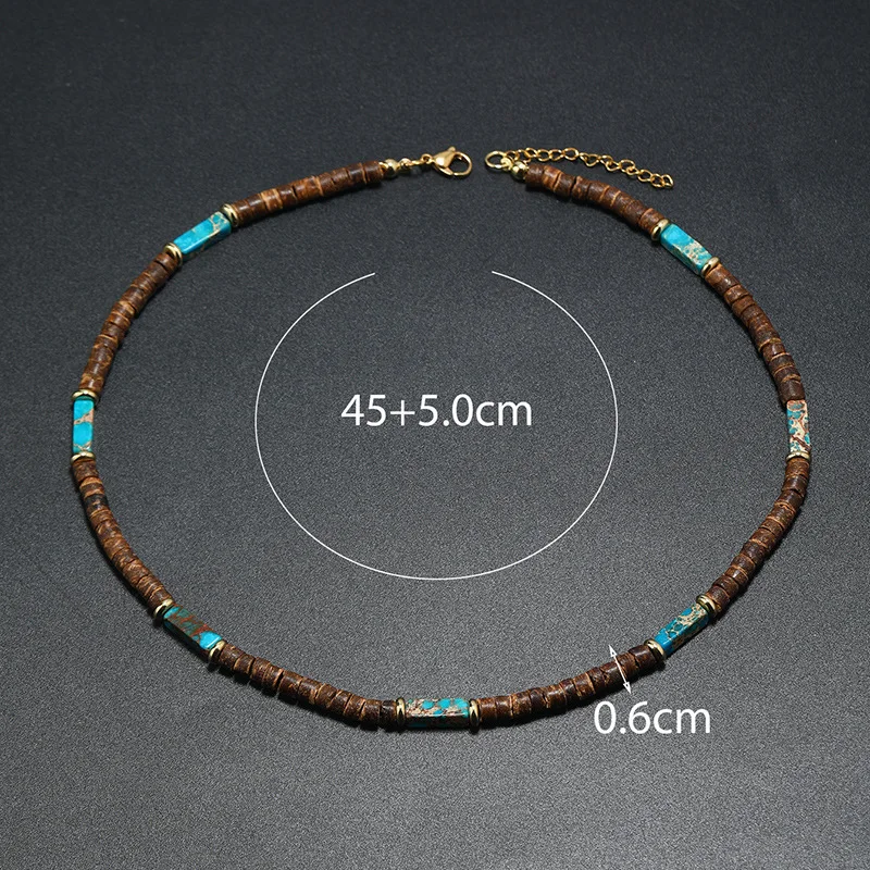 Bohemian Coconut Shell Natural Stone Necklace For Men Ethnic Vintage Hip-Hop Choker Necklace Jewelry Gifts
