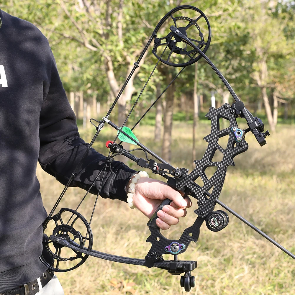 Dual Purpose Archery Carbon Compound Bow 40-70lbs Adjustable Let-off 80% Outdoor Competitive Hunting Steel Ball/Arrow Pulley Bow