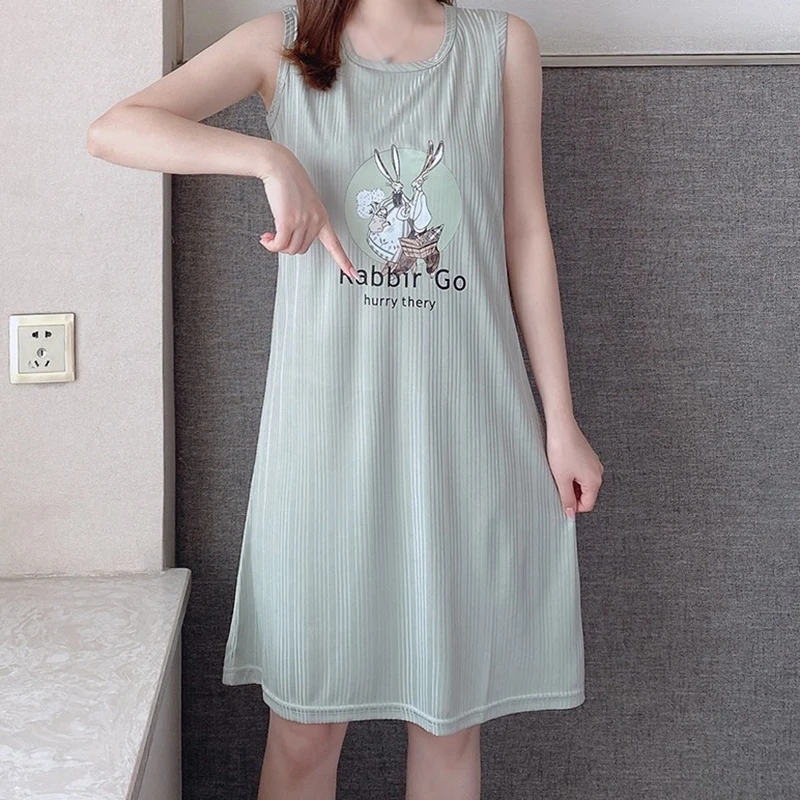 Sleeveless Crew Neck Comfy Lightweight Sleepwear Pajama Women's  Nightgowns