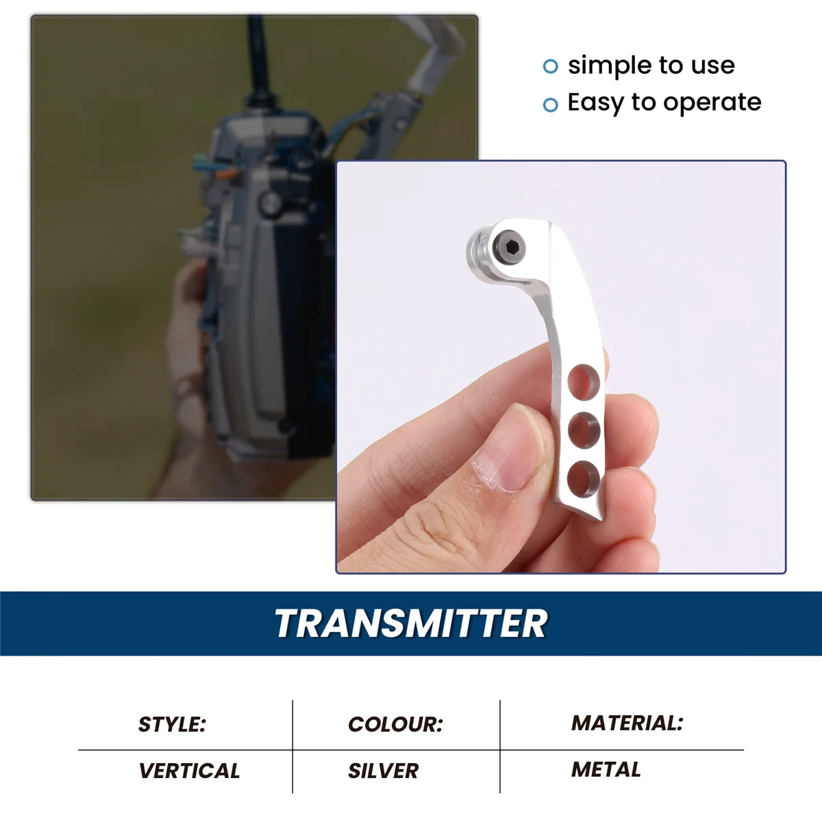 Metal 4-Hole Transmitter Neck Strap Balancer Adjuster for Futaba Radiolink Frsky X9D RC Remote Control,Silver VerticalJAS