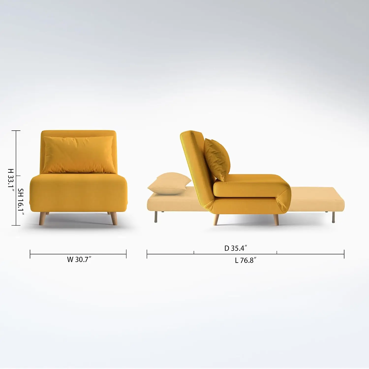 Convertible Sleeper Chair, 3 in 1 Folding Single Chair Sleep Turns into Bed, Sofa Bed for Adults, Foldable Twin Chaise Lounge