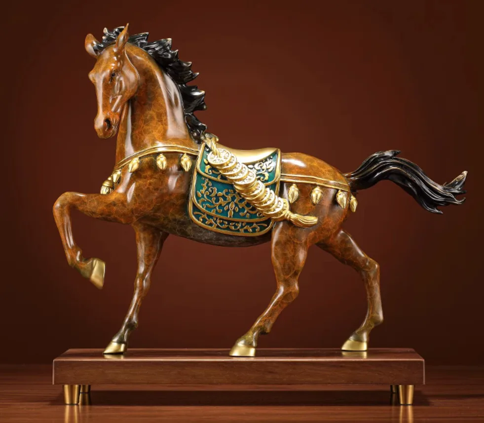 home decor copper sculpture auspicious wealth good fortune jinqian coin horse