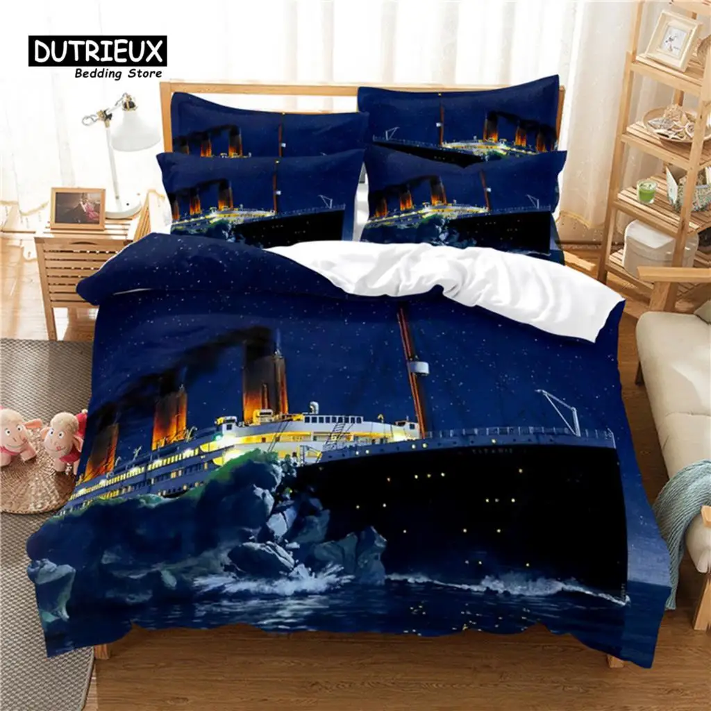 

3D Animation Cruise Bedding Set, 3Pcs Duvet Cover Set, Soft Comfortable Breathable Duvet Cover, For Bedroom Guest Room Decor