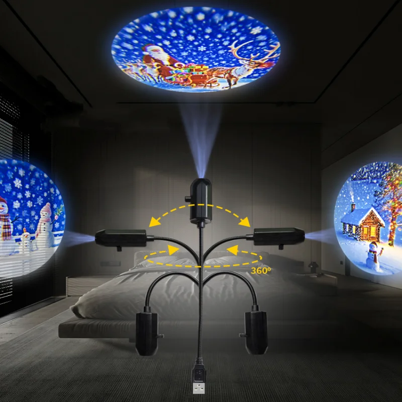 USB Projector Light Christmas Elk Santa Claus Night Light Switchable Pattern LED Projector Lamp for Room Ceiling Window Decor