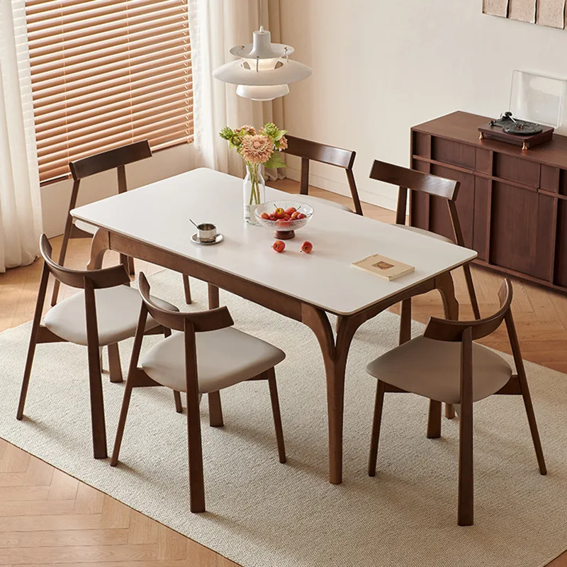Winter bear walnut solid wood dining table and chairs new rectangular household slate ash  1.8m
