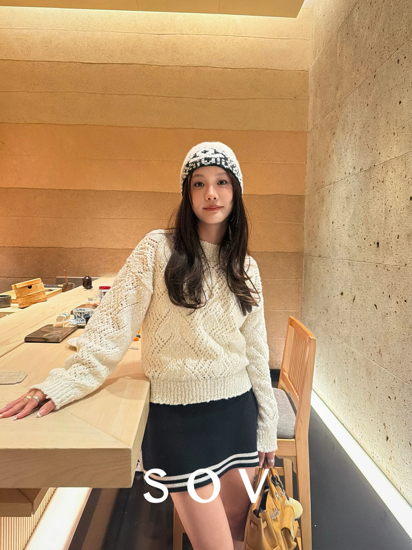 

SOV Premium Wool Knitted Sweater Heavy Gauge Hooked Pattern round Ne Large Belly Yarn Women's Long Sve Faion Top