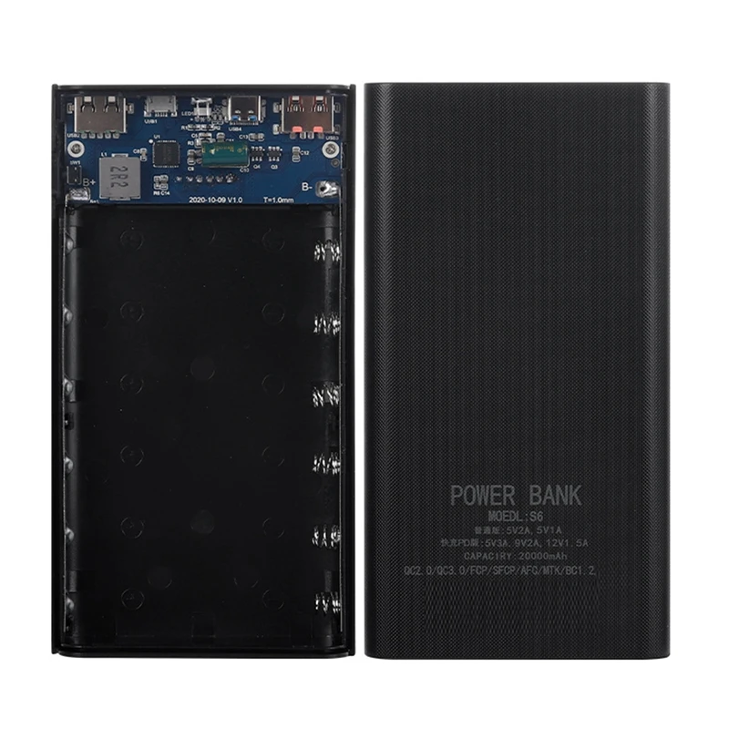 18650 Battery Power Bank Box 22.5W Fast Charging LCD Display 20000MAh Power Board for 6X18650 Battery Powerbank Case(A)