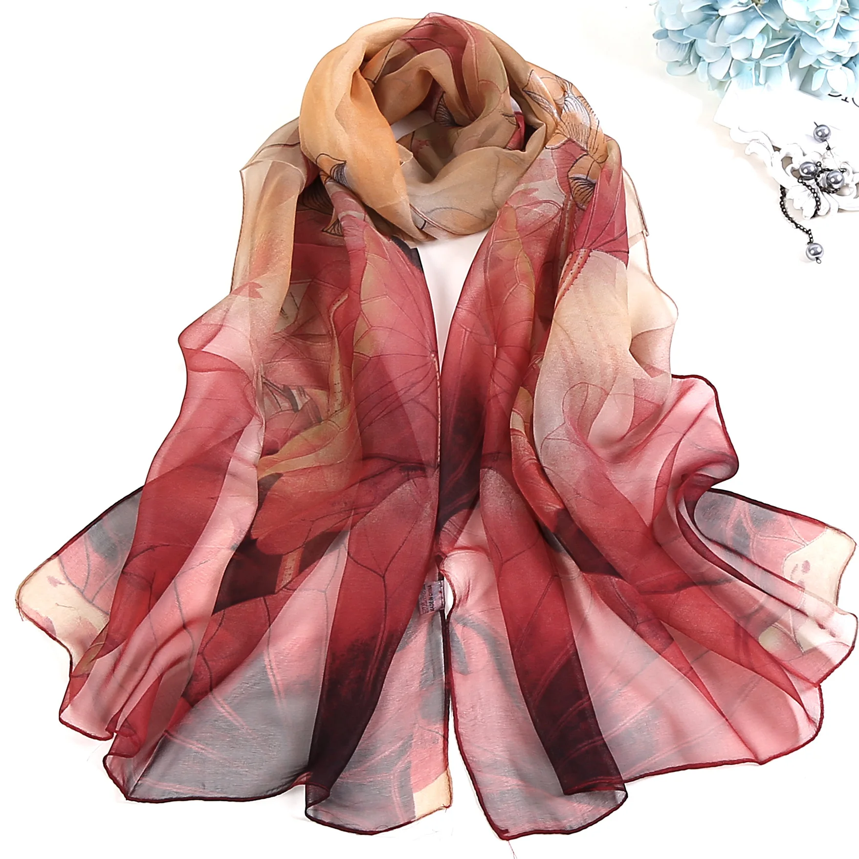 

Fashion Spring/Summer Women Floral Printing Beach Silk Scarf Shawls Female Long Wraps Beach Sunscreen Hijab