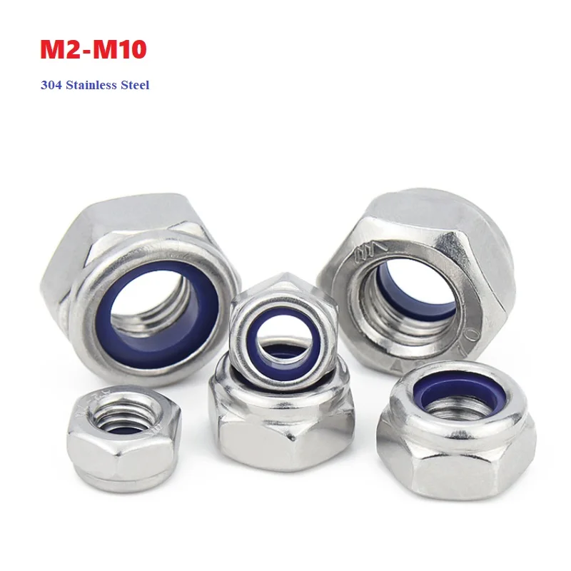 M2 M2.5 M3 M4 M5 M6 M8 M10 304 Stainless Steel Anti Loosening Nut Nylon Locking Nut