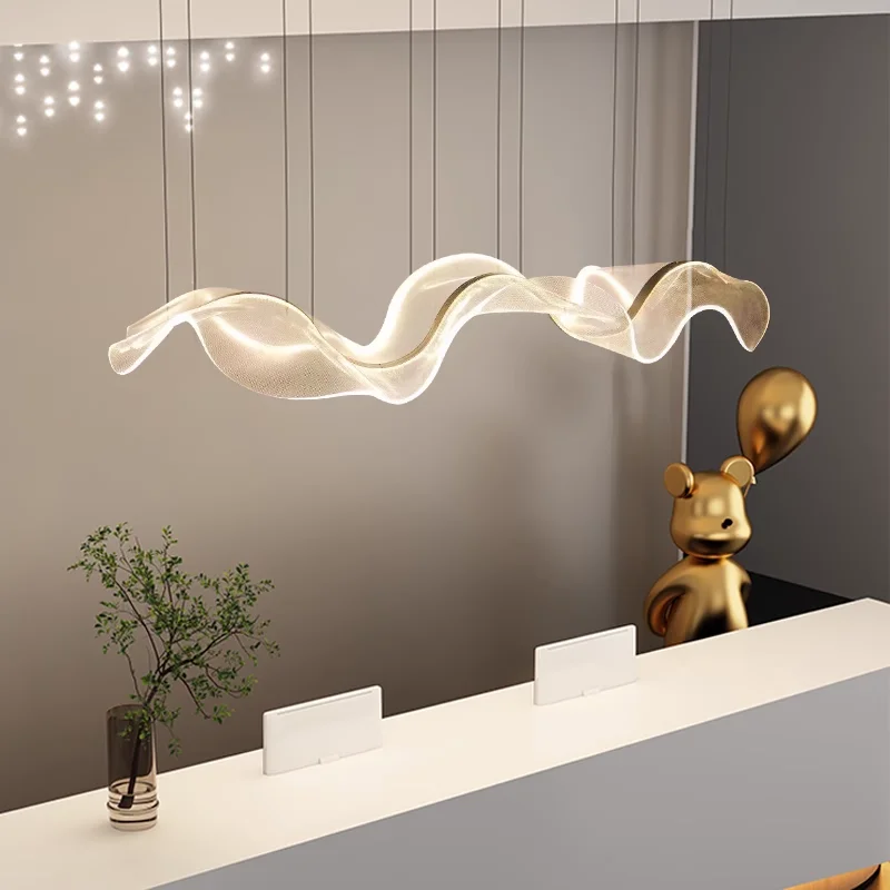 

Art Minimalist Ribbon Chandeliers Home Decor Designer Simple Restaurant Tea Room Long LED Wave Shape Front Desk Pendant Lights