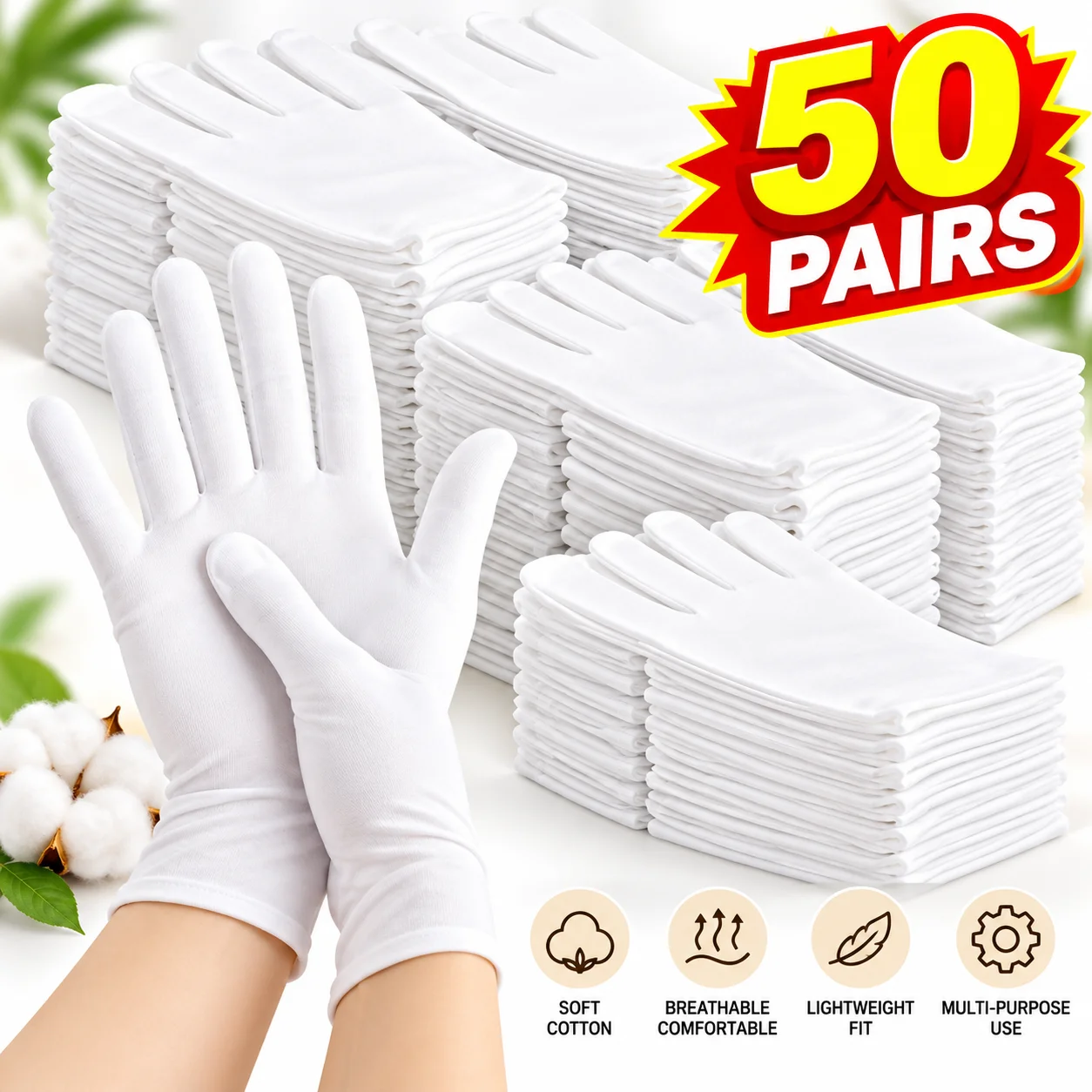 White Cotton Gloves Disposable Lightweight Breathable Etiquette Gloves Waiter Driver Jewelry Work High Elastic Protective Gloves