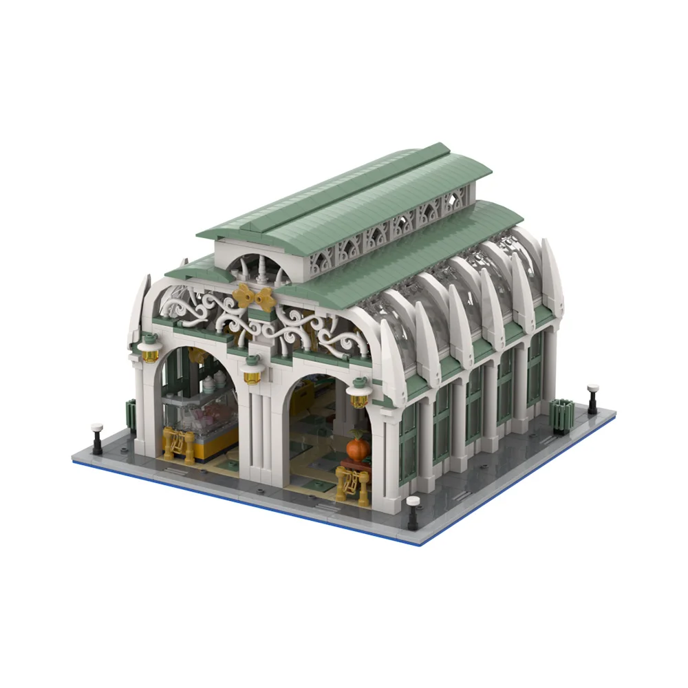 MOC Market Hall Building Block Set Food Hall Indoor Market House Bricks Model Food Hall Educational Toys