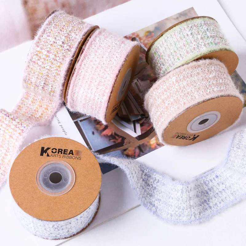 50Yards Korean Gradient Knit Ribbons Winter Thick Woven Tape 25mm 40mm DIY Bow Knot Hair Accessories Hairpin Handmade Material