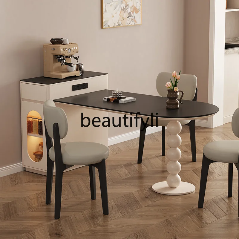 Q132 Sideboard Island Table Dining Table Integrated Home Use Extendable Restaurant Rock Board Cream Style with Induction Cooker