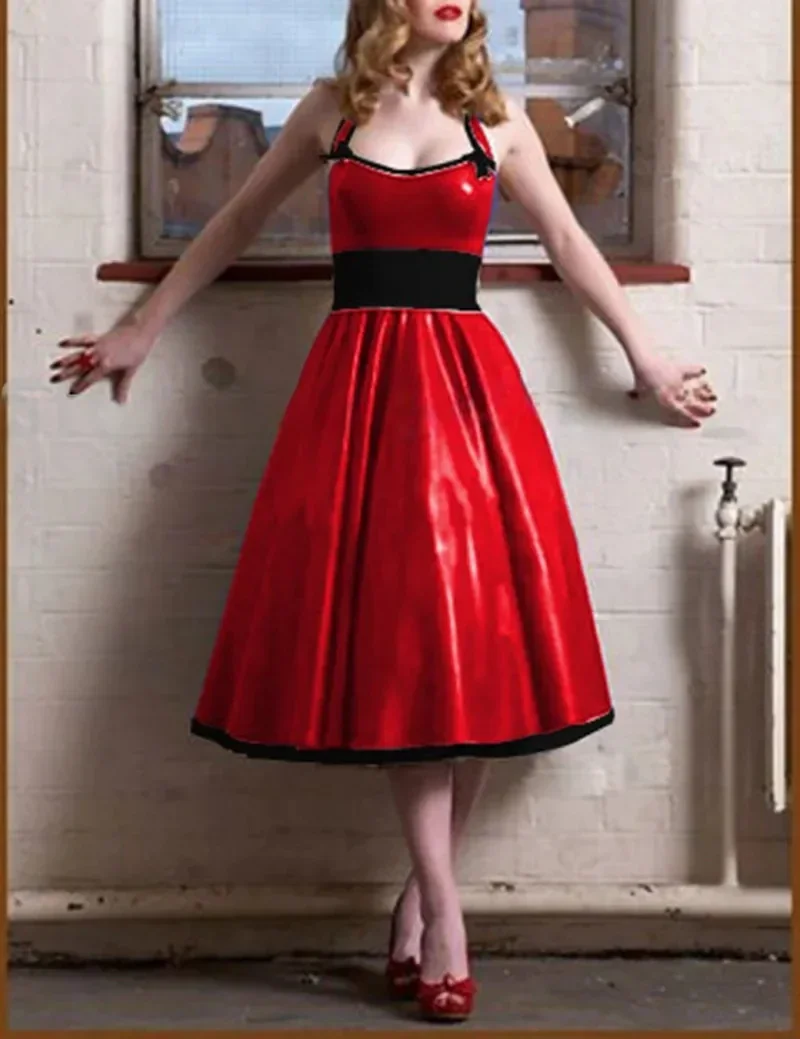 

Pure Latex Rubber Sexy Fashion Red and Black Elegant Evening Dress