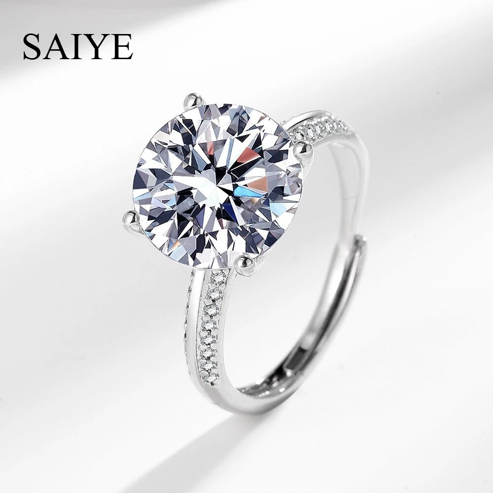 Adjustable 925 Sterling Silver Round Cut Zircon Ring 4 Prong Promise Engagement Ring Fashion Women Jewelry
