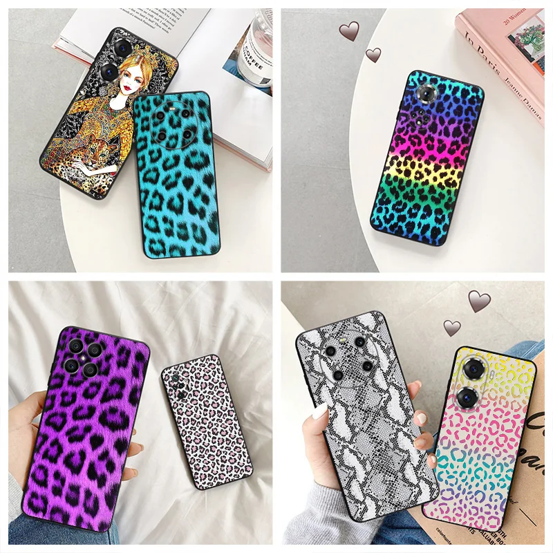 Silicone Black Phone Case for Honor x8b Magic5 x9 x7 b x6 x8 a 90 70 8x Colorful Leopard Snake Scales Pixel 6a 7a 8a 8 Pro Cover