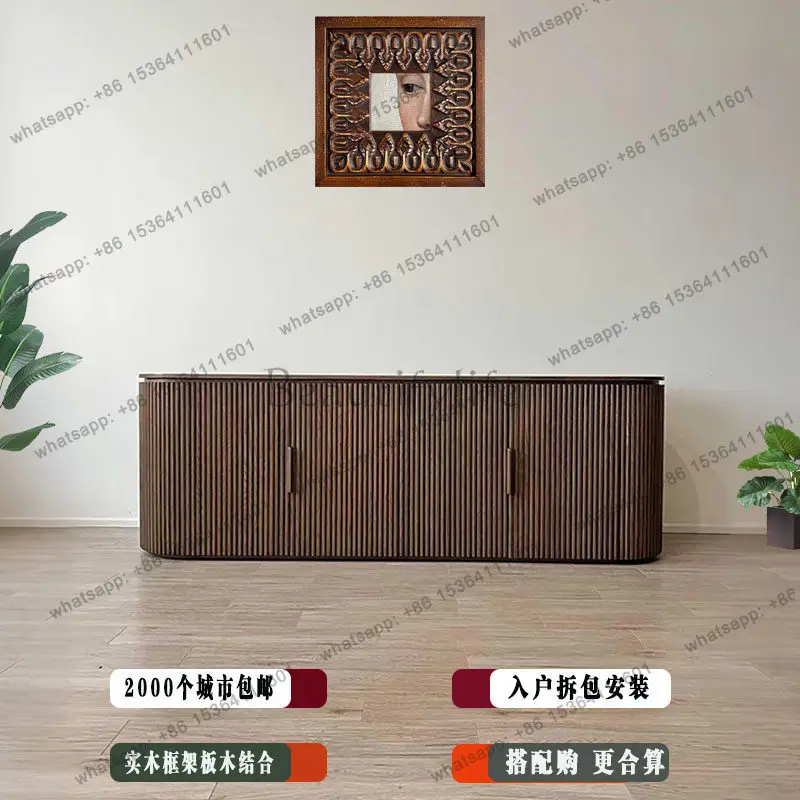 American solid wood TV cabinet floor-to-ceiling storage integrated high-end ultra-thin oak