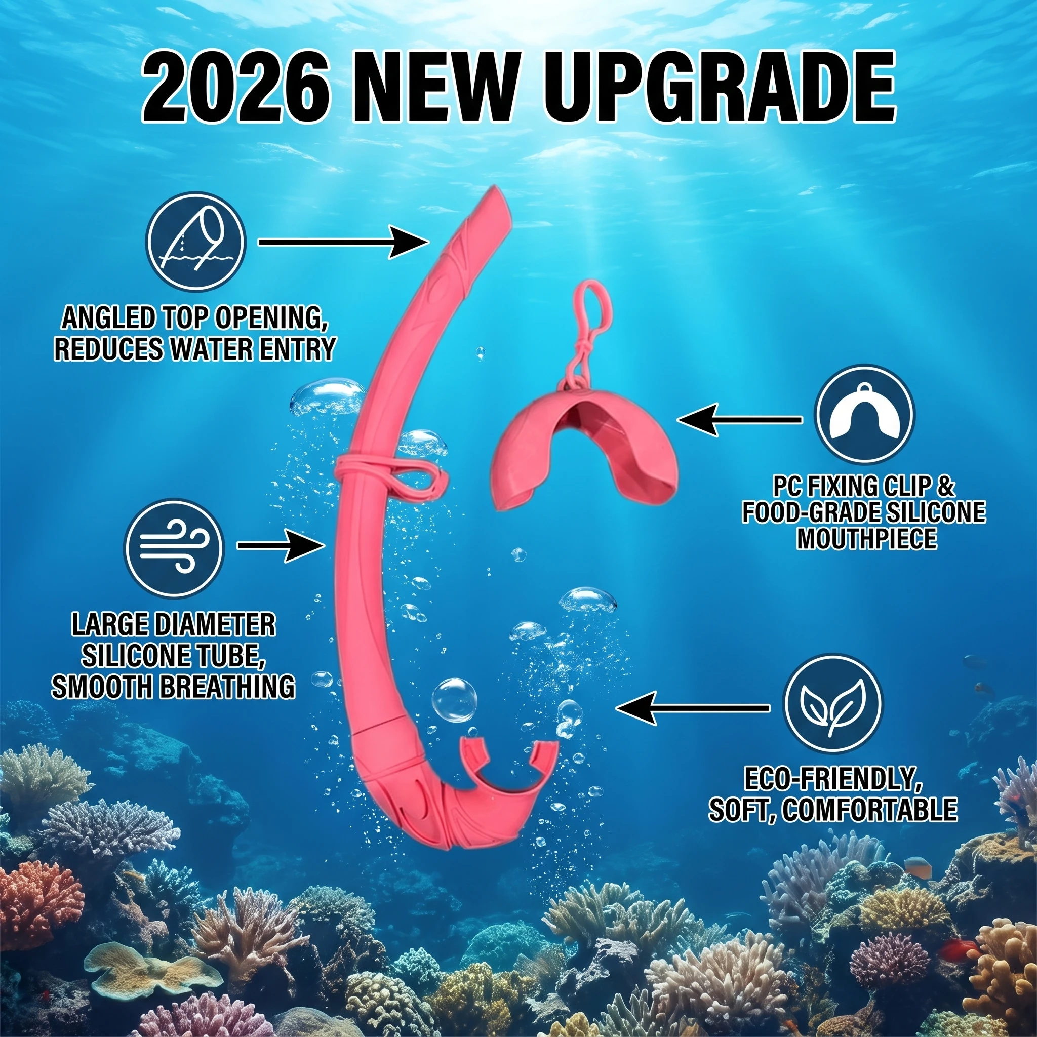 2026 New Upgrade Soft Silicone Diving Snorkel Portable Foldable Easy Breath Scuba With Storage Case Top Valve For Free