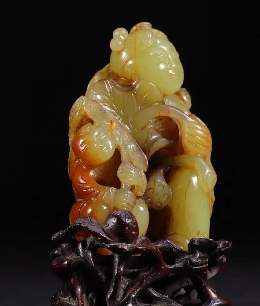 QING chinês DYNASTY-HOTT com mão esculpida para crianças, 100% Natural AMARELO, 194g