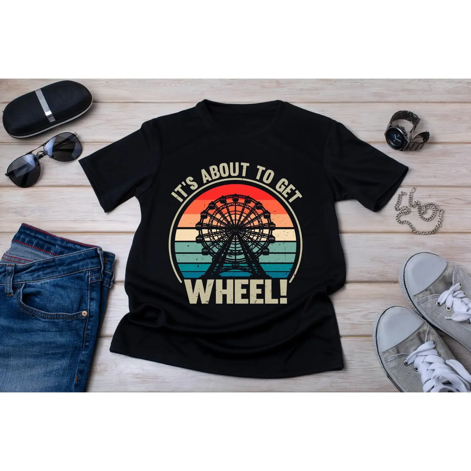 Ferris Wheel T Shirt Carnival Amusement Park Lover vintage Washed Soft fashion homme graphic designer clothes
