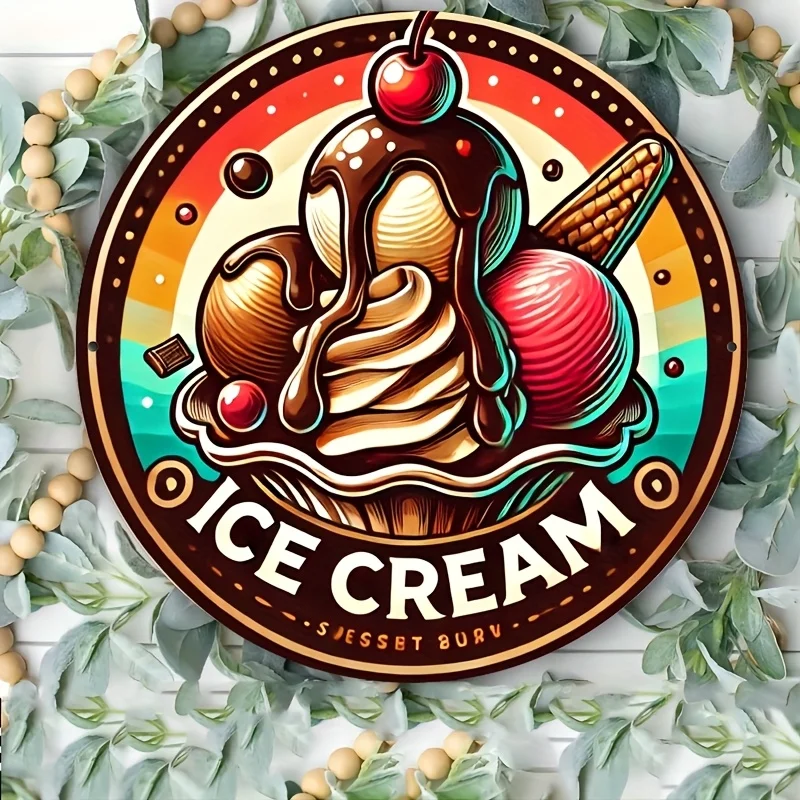 Letrero artístico de pared de Metal para helado Retro, decoración de aluminio Vintage con diseño de helado colorido, fácil de colgar, duradero, 8x8 pulgadas, 1 ud.