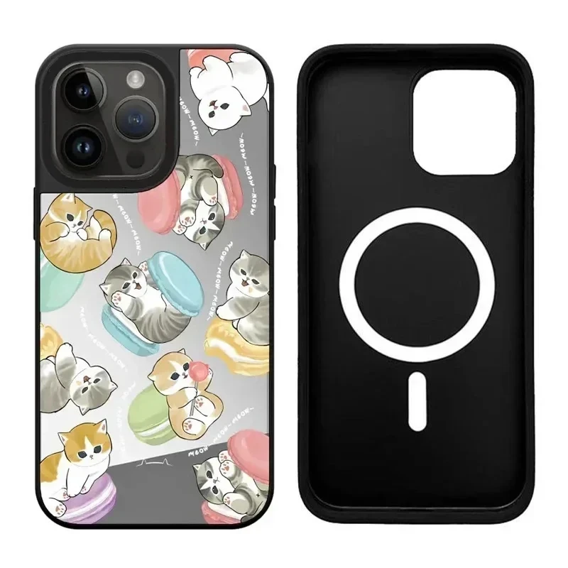 

Cute Dessert Cat iPhone 11 12 13 14 15 Pro Max Mirror Surface MagSafe Case Cover Shell