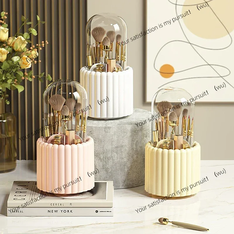 

360 ° Вращающийся держатель для кистей для макияжа с крышкой, органайзер для губной помады, косметический ящик для инструментов для макияжа, пенал для ювелирных изделий, контейнер