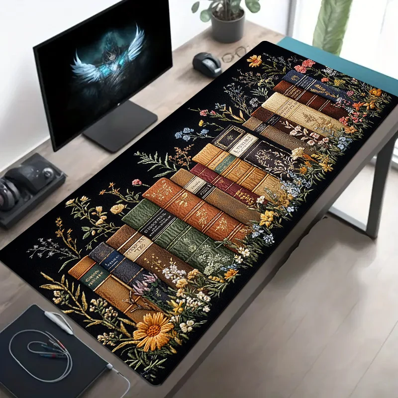 Vintage Floral Book Large Mouse Pad Non-Slip Desk Mat Washable Rectangular Computer Keyboard Pad for Gaming Office Mousepad