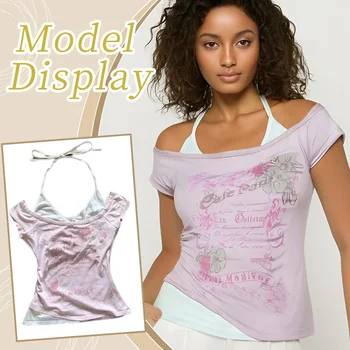 Subculture Punk Vintage American Sweet Sex Yshort-sleeved T-shirt Women Slim Top Green Summer Casual Popular New Chic Tees