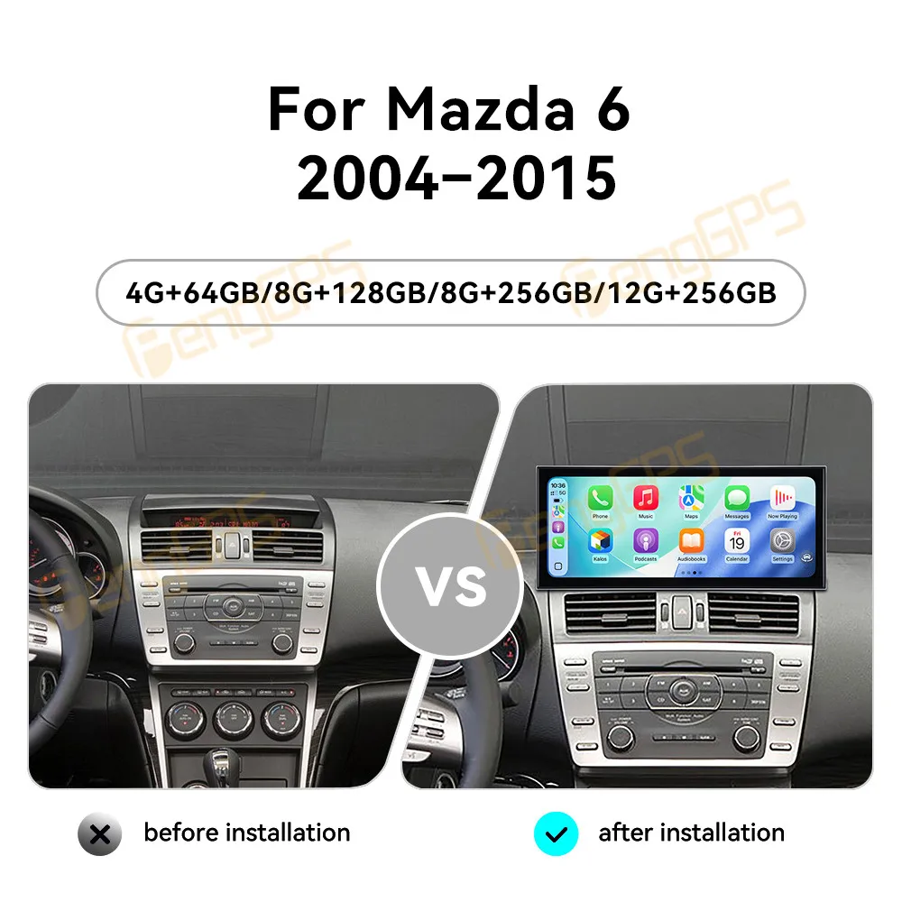 15.8'' Touch Screen For Mazda 6 2004 2005-2015 CarPlay Android 15 Multimedia Player GPS Navi Head Unit Qualcomm Car Radio WIFI