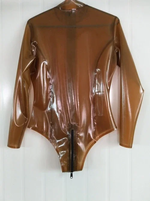 Bañador de látex hecho a mano para hombre, traje de baño de goma 100%, traje de Cosplay de 0,4mm, talla café, XS-XXL