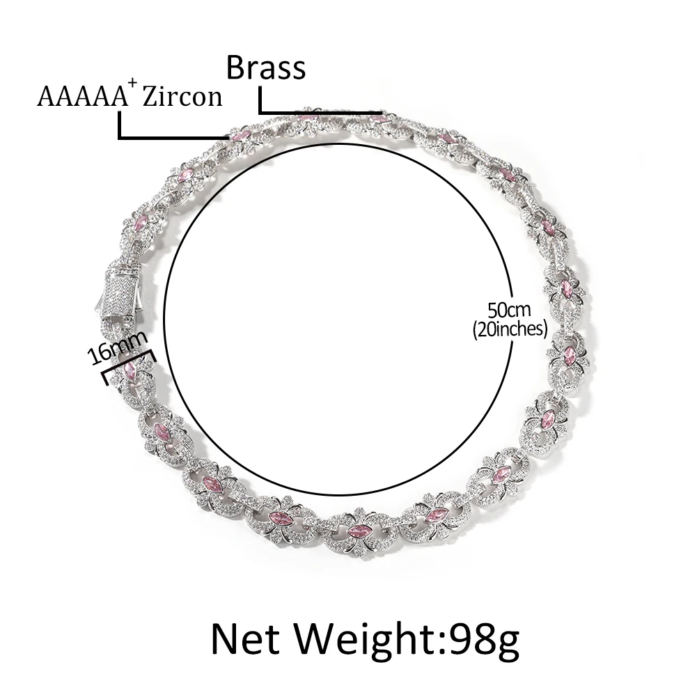 قلادة على شكل زهرة حدوة حصان وماركيز مقاس 16 ملم، سوار زركونيا مكعب جليدي - مجوهرات هيب هوب للرجال، سلسلة الترقوة،
