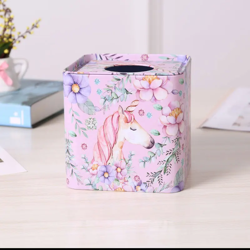 Nordic Flamingo Unicorn Tin Tissue Box Paper Holder Tissue Holder  Cover Home Desktop Decoration