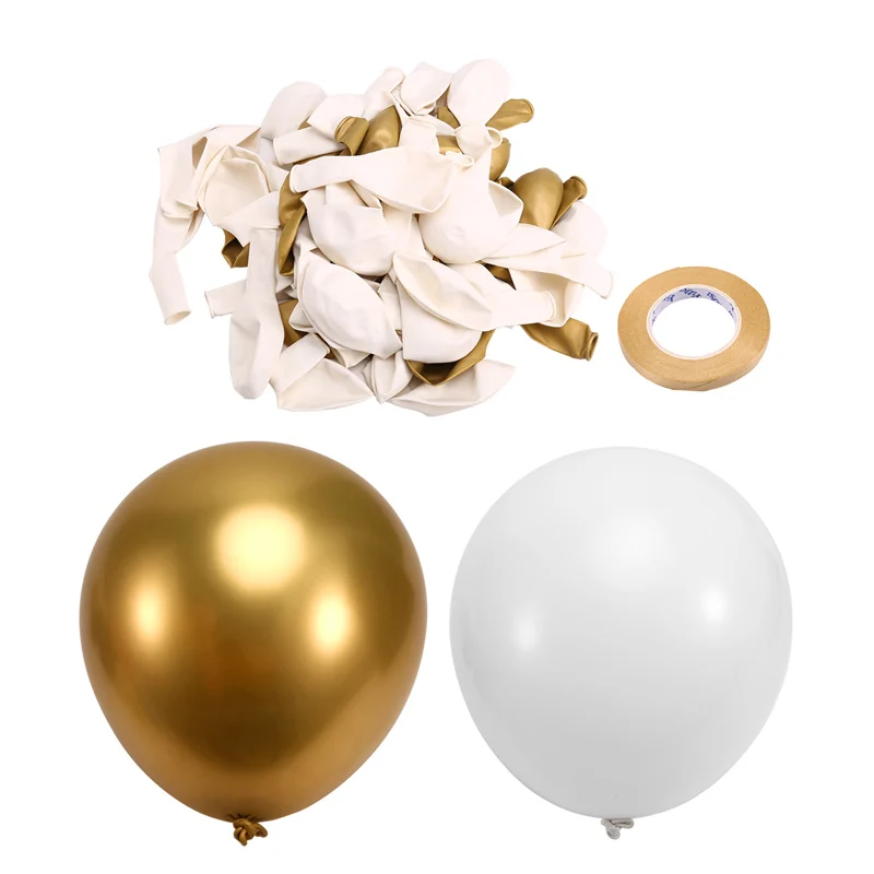 White And Gold Latex Balloons, 67Pcs 12 Inch Metallic Gold And White Gathering Balloons For Birthday,Graduation,Wedding