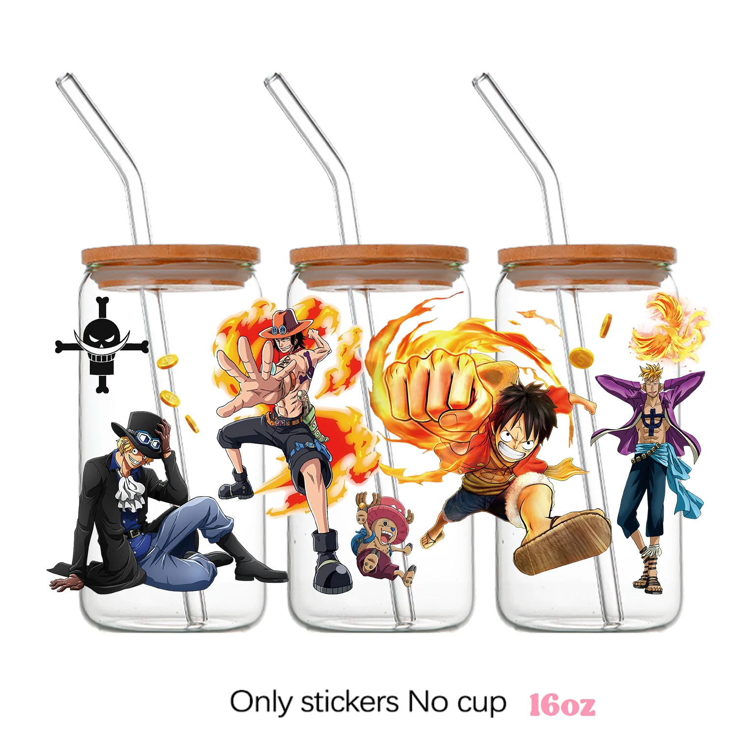 12pcs/set ONE PIECE UV DIY Decoration Decals Luffy Zoro  3D Transfers Uvdtf Tumbler Seal Stickers 16oz Uv Dtf Cup Wraps Stickers view 2