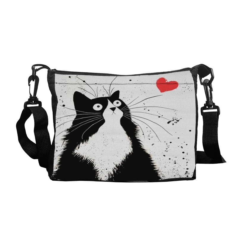 Cartoon Lovely Black And White Cat Handbag Adjustable Shoulder Bags Woman Strap Length Underarm Bag Portable Messenger Bags