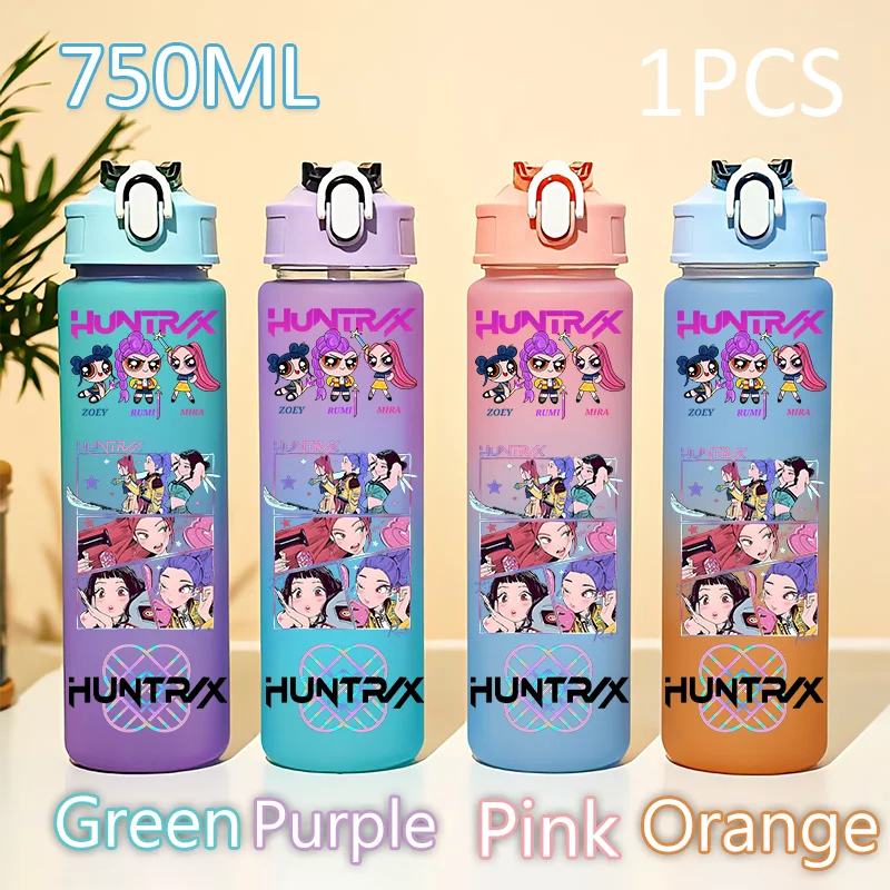 750 مللي KPop شيطان الصيادين زجاجة HUNTR/X ساجا بنين التدرج كوب ماء زوي رومي MIRA Gourde طالب شرب كوب الأطفال هدية