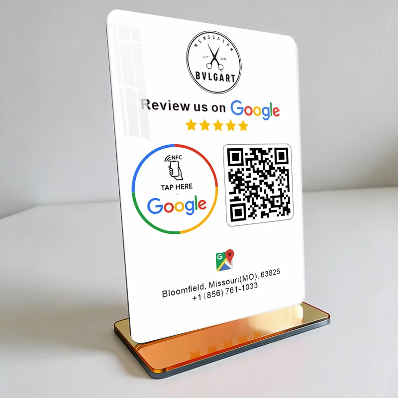 

Customzied Printing NFC Acrylic Table Board google Review Plate Instagram Menu Stand NFC Acrylic Material