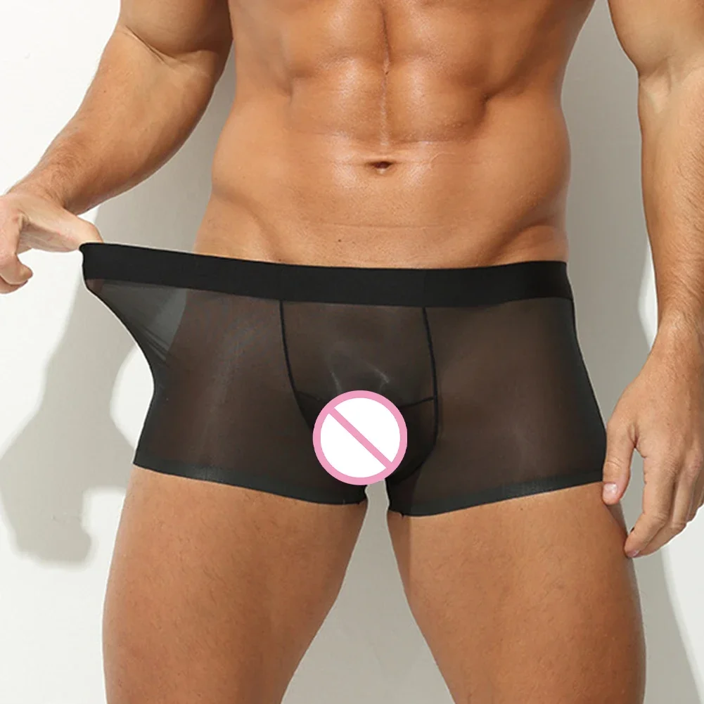 Mens Ice Silk Sheer Low Waist Boxer Briefs Underwear Trunks Shorts Underpants Breathable Moisture Absorption Boxers
