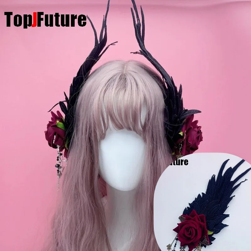 

Wings can be shaped Japanese Women Subculture lolita Y2K girl rose dark Gentle Harajuku Gothic Accessories Hairpin Hair clip