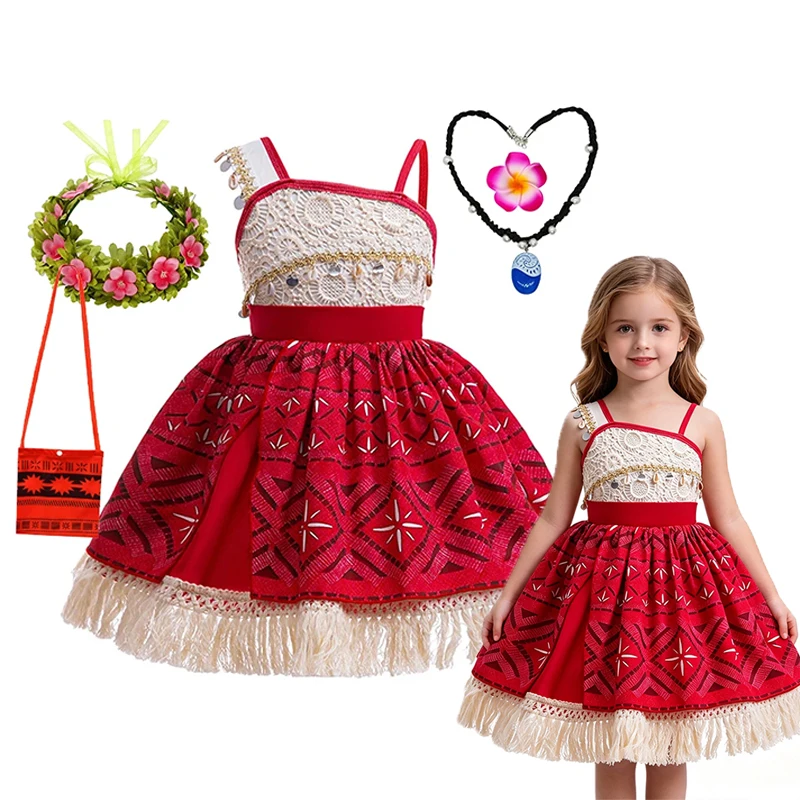 Kids Girls Polynesian Ocean Adventure Fancy Costume Dress for Halloween Carnival Birthday Cosplay Role‑Play Theme Party Outfit