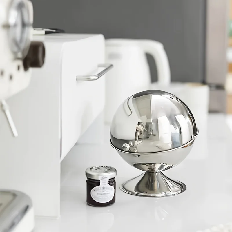 Modern Stainless Steel Jar with Flip Lid, Sphere Storage Container for Kitchen Office Home Decor, Holiday Desktop Organizer