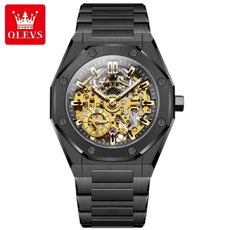 

Olevs 6669 mechanical sport watch round-dial stainless steel watchband wristwatch luminous