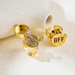 2Pcs Upgraded BFF Rings Magnetic Buckle and Bettler Rotating Bearings Anime Rings for Best Friends Cartoon Aesthetic Jewelry